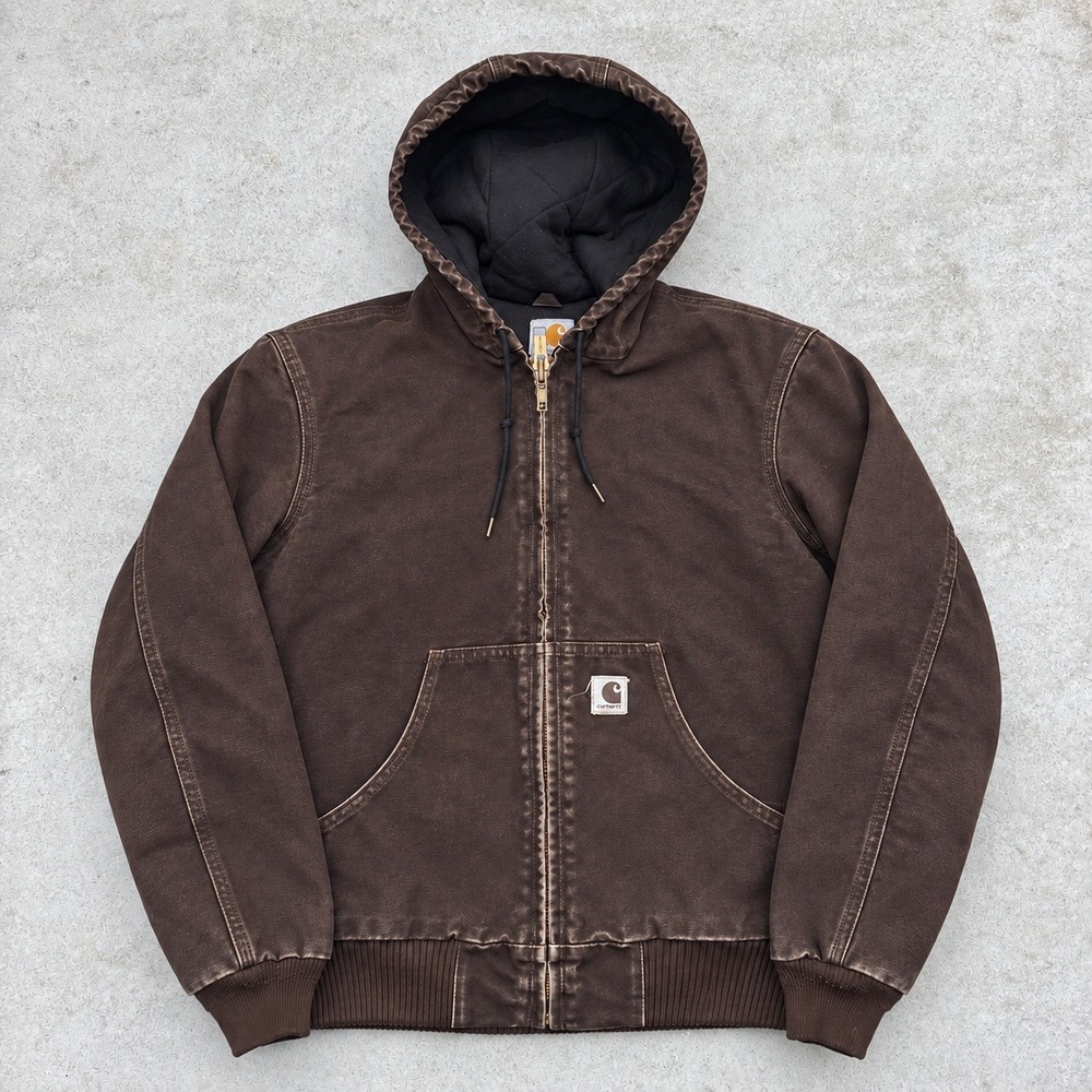 Carhartt J130 DKB Active Jacket Brown Duck Canvas Quilted Flannel Lined Small